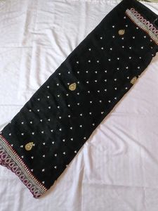 Elegant Black Embroidered Saree