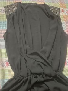 Little Black Dress - Sleeveless, Embellished Shoul