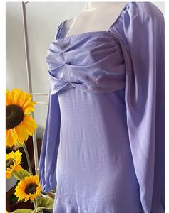 Square Neck With Long Puff Sleeve Dress