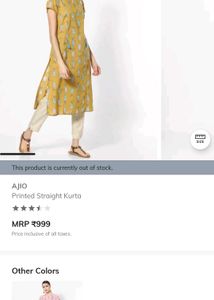 AJIO Mustard Printed Kurta