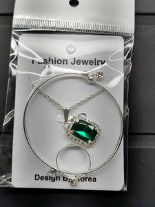 Silver Colorful Gem Pendent, Bracelet &amp; Ring Set