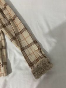 Fuzzy Trim Plaid Button-Up