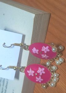 Pink Floral Dangle Earrings