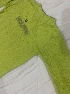 Y2K Lime Holiday Crinkle Top