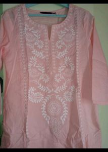 Peach Colour Embroidery Kurti