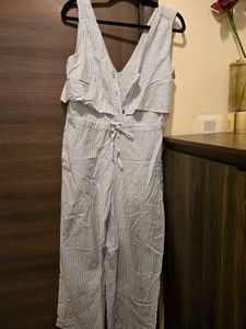 Zara Peplum Style Blue Stripe Jumpsuit