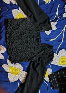 Black Crochet Lace Bodice Top with Chiffon Sleeves