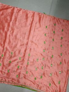 Peach Colour Saree Green Blouse