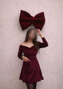 Burgundy Velvet Off-Shoulder Dress