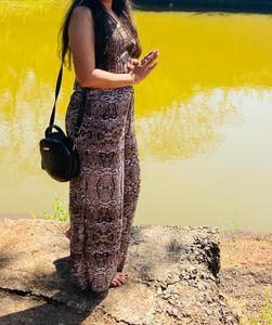 Snakeskin Print Crop Top &amp; Wide Leg Pants Set