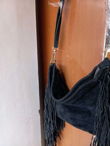 Black Suede Fringe Crossbody Bag