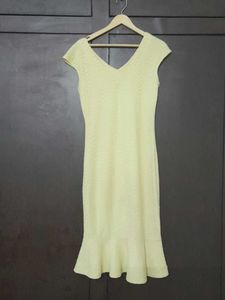 Yellow Knit Ruffle Hem Dress