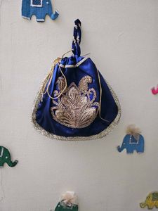 Elegant Blue Embroidered Pouch