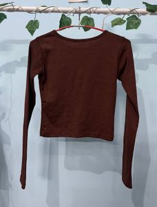 Classic Brown Long Sleeve Crop Top