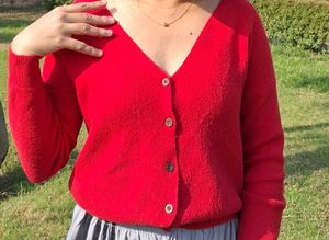 Red Button-Down Cardigan