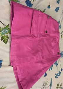 Pink Faux Leather Mini Skirt