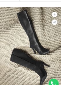 TRUFFLE COLLECTION BLACK PU STILETTO LONG BOOTS