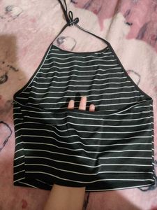 Stripped Backless Halter Top