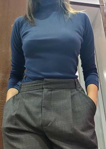 Hi-Neck Ribbed Top (Navy Blue)