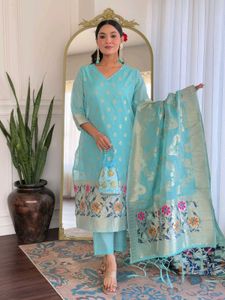Beautiful Sea Blue Jamdani Silk Elegant Lovers