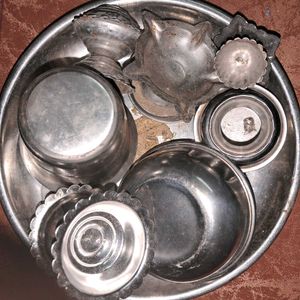 VINTAGE STEEL POOJA ITEMS COLLECTILES