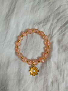 Red Beaded Bracelet with Flower Charm