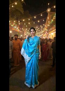 Blue Embroidered Saree with Blouse