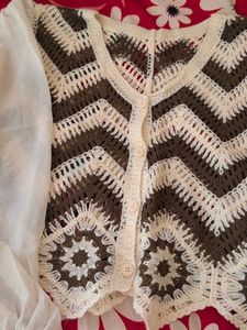 Crochet Cardigan with Puff Sleeves