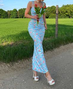 Women's Floral Print Spaghetti Strap Maxi Dress