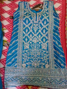 Blue Embroidered Kurta Set(padded)