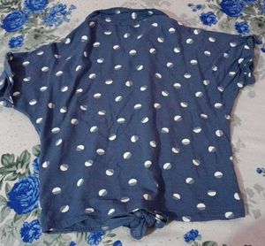 Blue Polka Dot Tie-Front Shirt