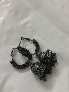 Black Jhumka Hoop Earrings
