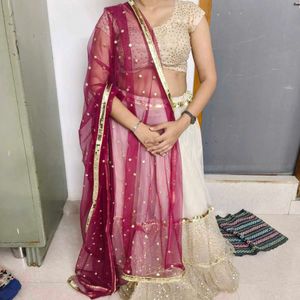 Cream And Meroon Colour Elegant Lehenga Choli Set