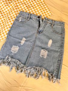 Distressed Denim Mini Skirt