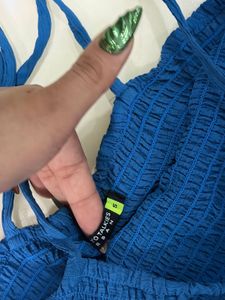 Blue Tie Strap Tiered Dress