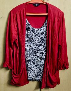 Red Floral Top & Cardigan Set
