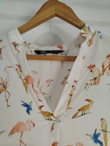 Zara Flamingo Bird Print Tunic Blouse