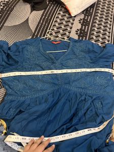 Blue Embroidered Cotton Kurta With Bottom
