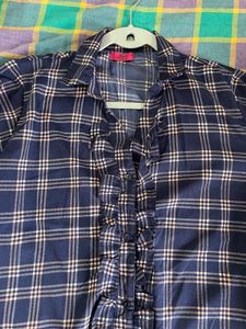 Frill Design Blue Shirt Style Upper
