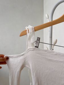 White Lace Shoulder Ribbed Knit Top