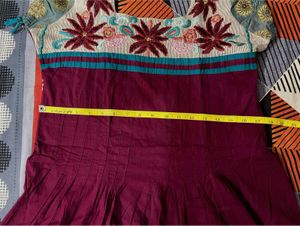 Magenta Pleated Tunic - Floral Yoke - Size L