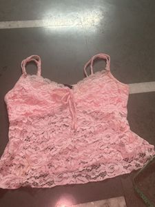Pink Lace Coquette Sheer Top