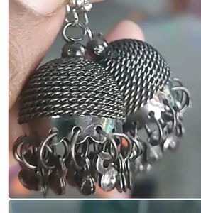 Pattupavadai for girls with black jumka