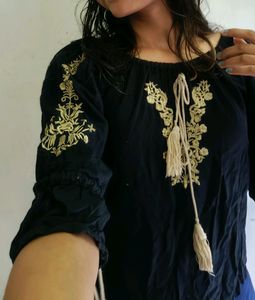 Black Golden Embroidery Top