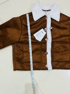 Brown Faux Suede Sherpa Jacket