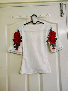 White Floral Embroidered Top