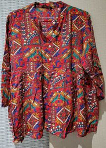 Vintage Print Red Kurti