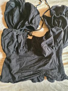 Black Ruffled Sleeve Top