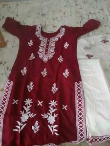 Maroon Embroidered Kurti Set