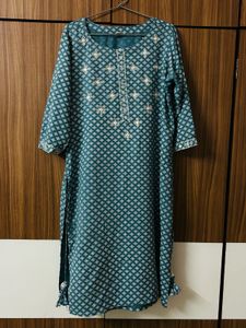 Teal Elegance Printed Kurti 🌸